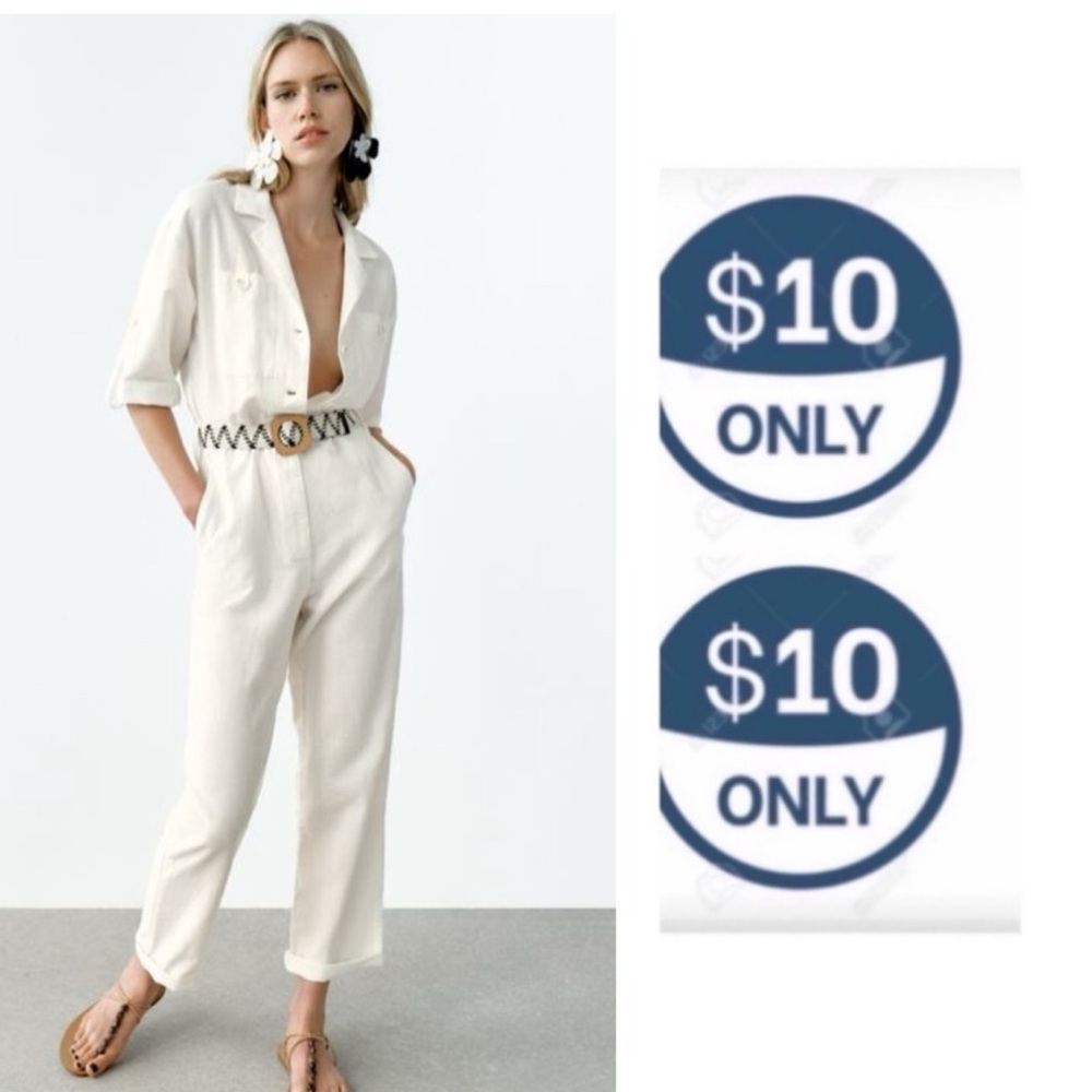 Zara Cream Utility Jumpsuit with Belt
